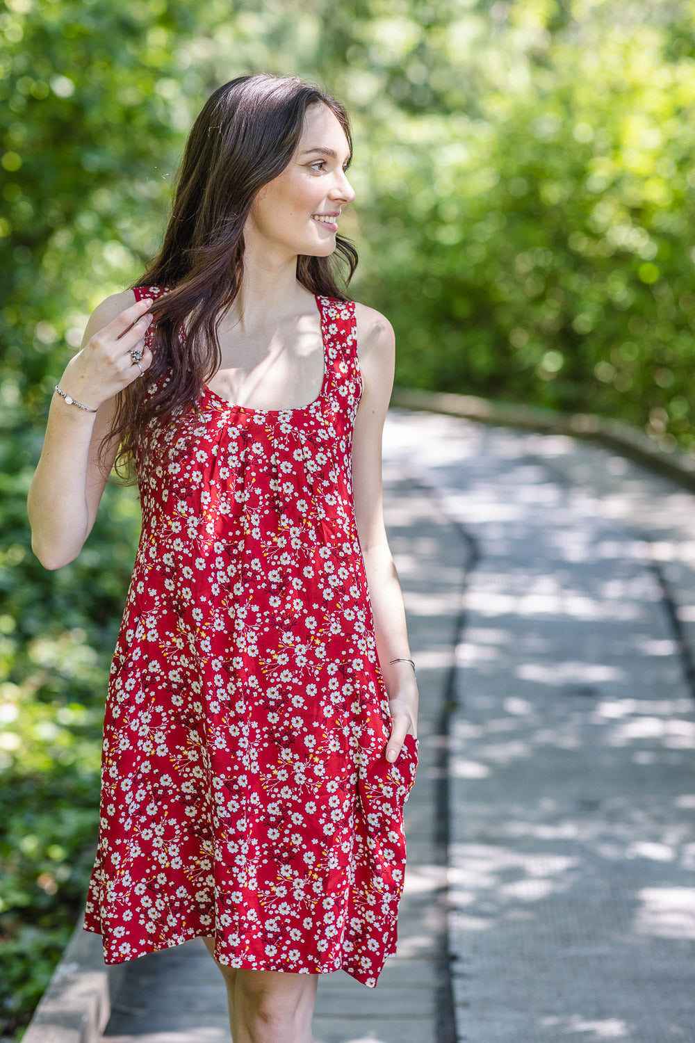 SALE Papillon PD16590 Red Ditsy Floral Swing Dress with Pockets