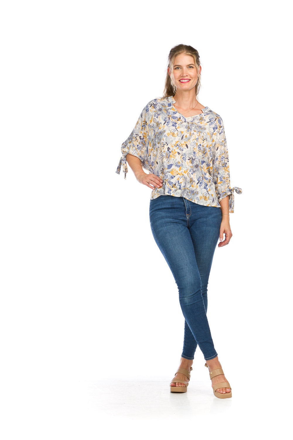 SALE Papillon PT16122 Blue Floral Oversized Top