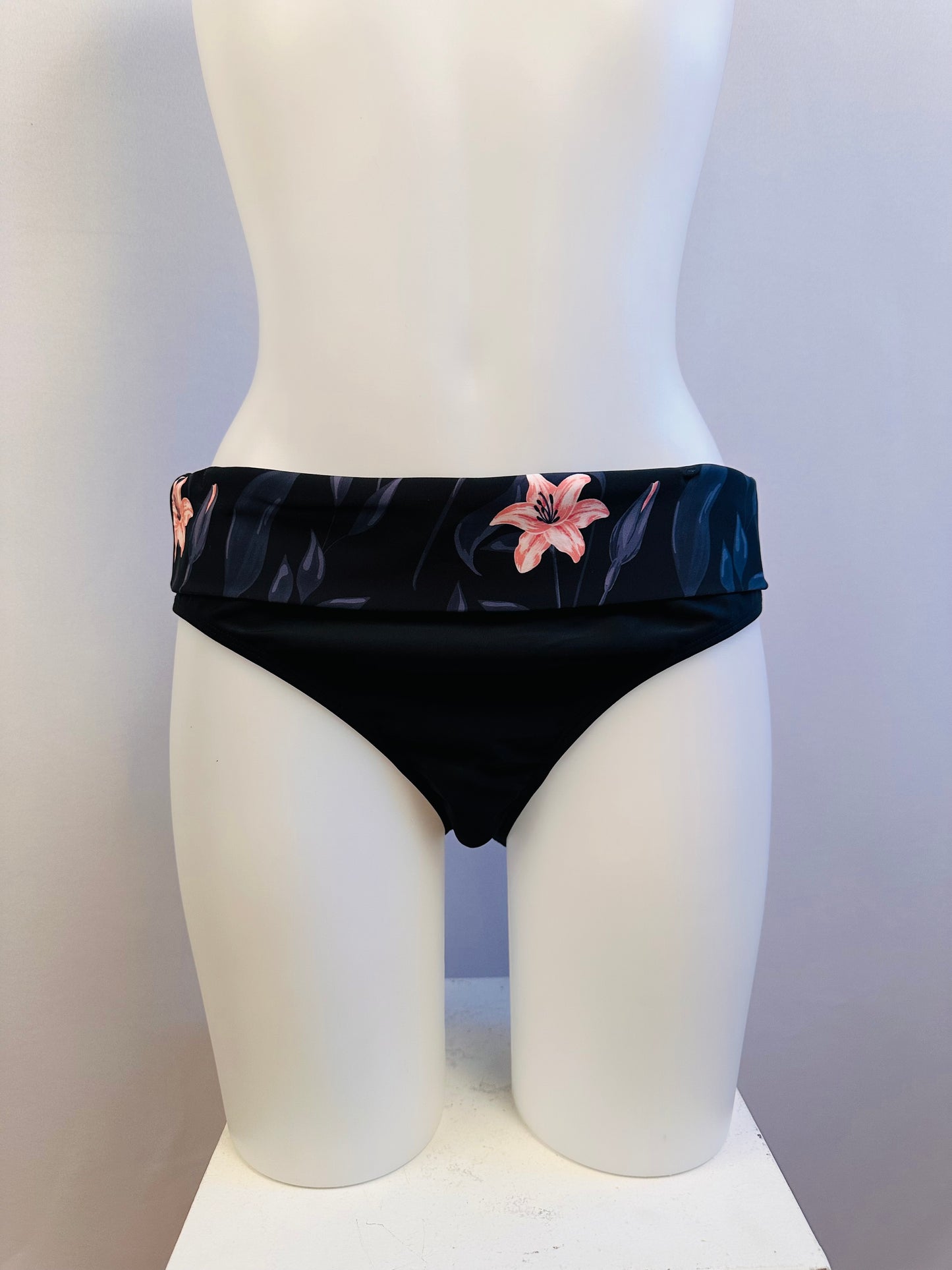 Swimwear Black Swim Bottom with Pink Floral Print