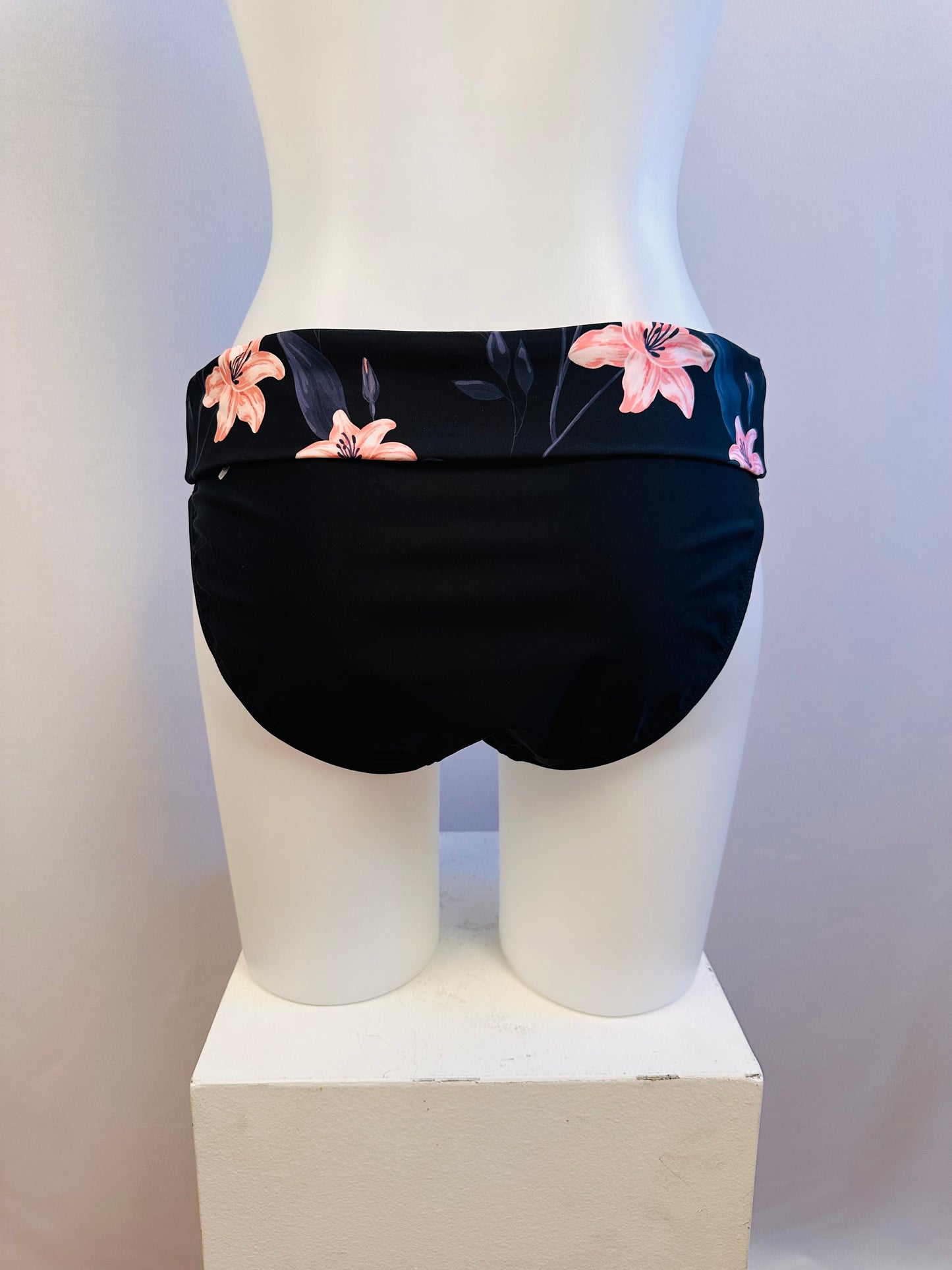 Swimwear Black Swim Bottom with Pink Floral Print