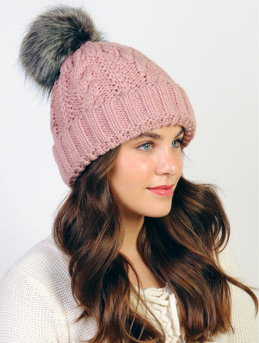 Knitted Toque Pink/Grey