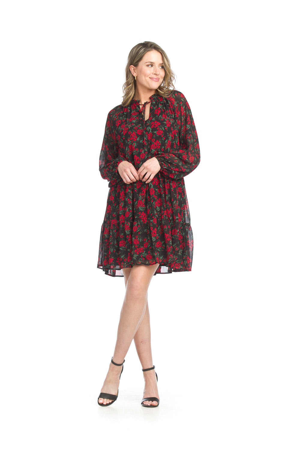 SALE Papillon PD15518Black Rose Print Flowy Dress