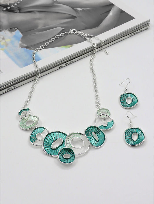 Teal Circle Necklace and Earring Set