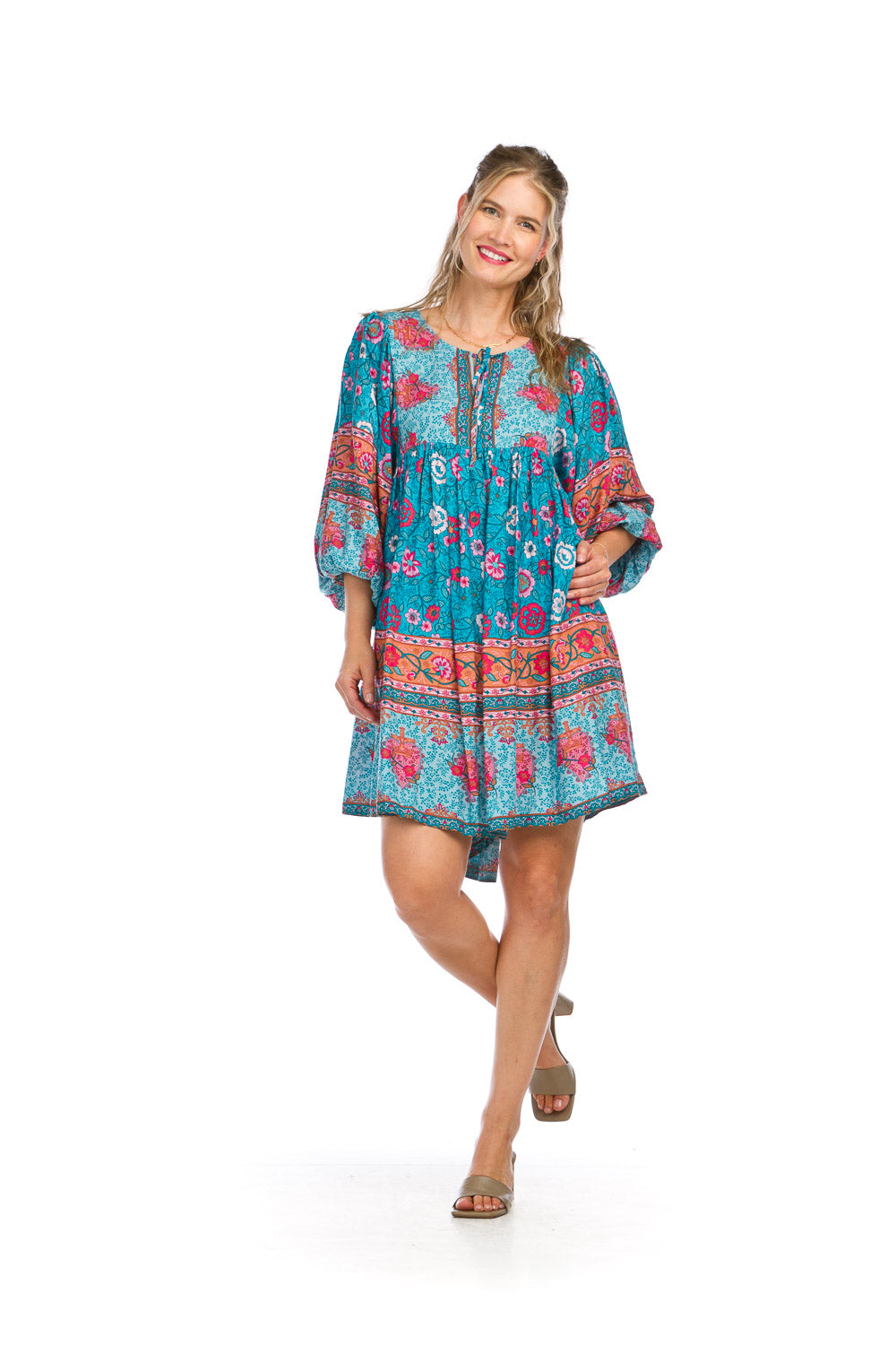 SALE Papillon PD16668 Turquoise Floral Boho Dress with Pockets