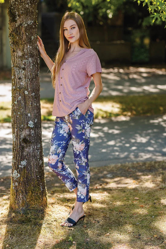 Papillon PP14825 Blue Floral Print Stretch Pants