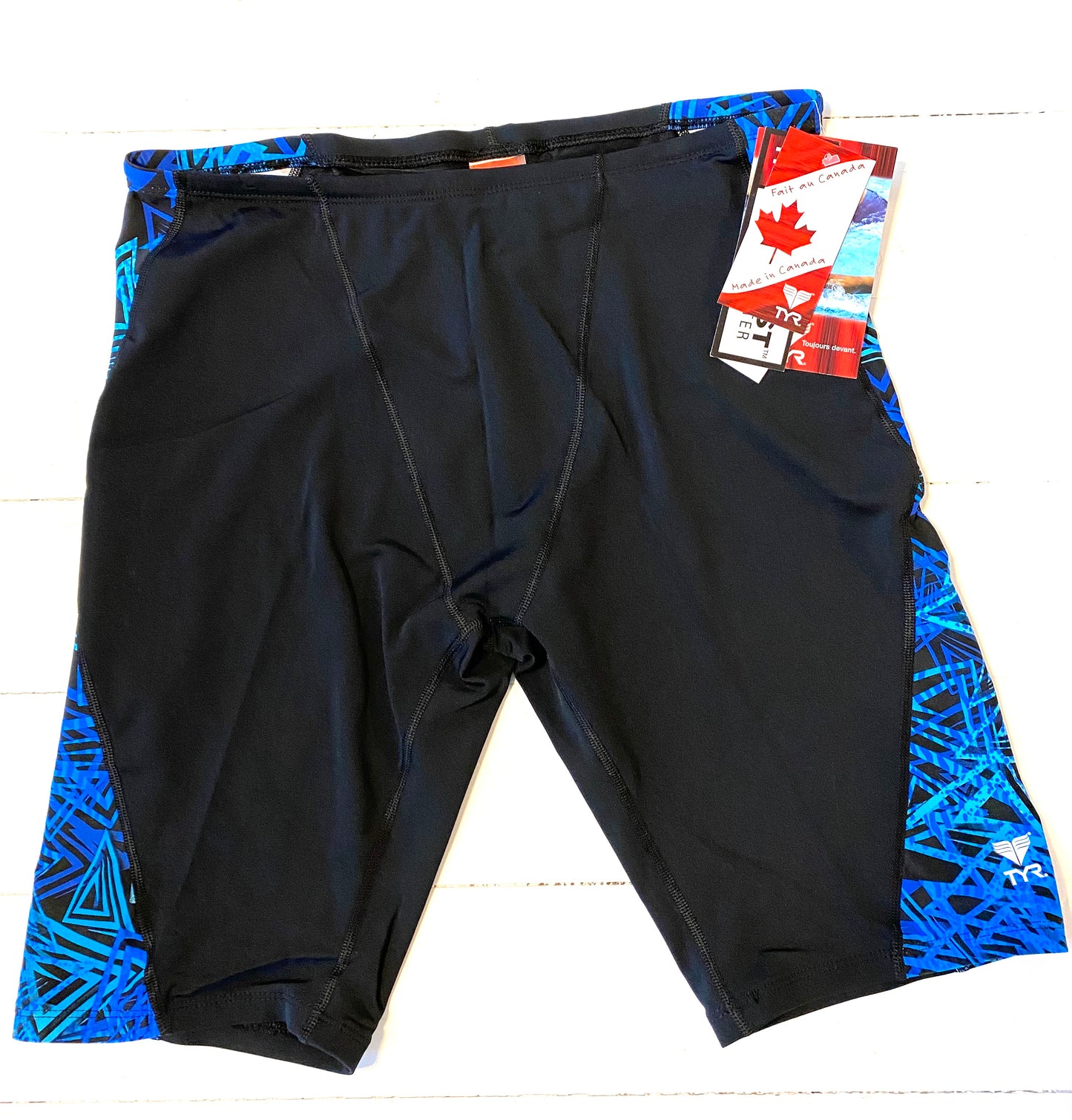 SALE TYR Men's Jammer Swim Trunks Black/Blue Tribal Print